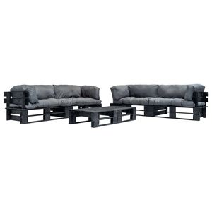vidaXL Sof&aacute;s de paletes jardim 6 pcs almofad&otilde;es cinzentos madeira