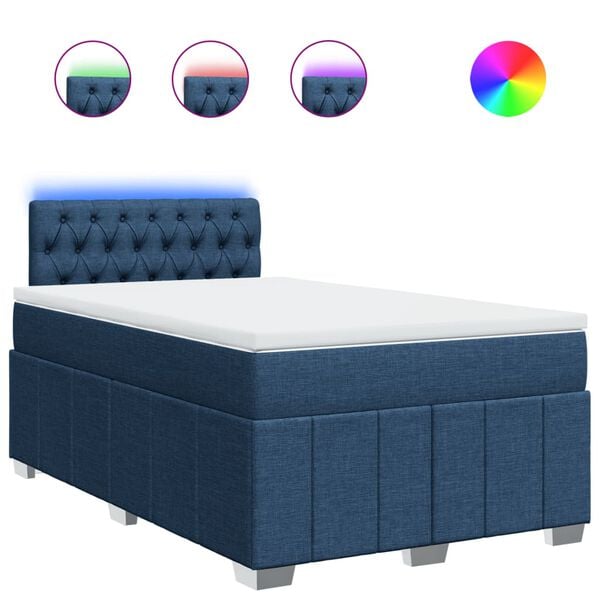 vidaXL Cama boxspring com colch&atilde;o 120x190 cm tecido azul