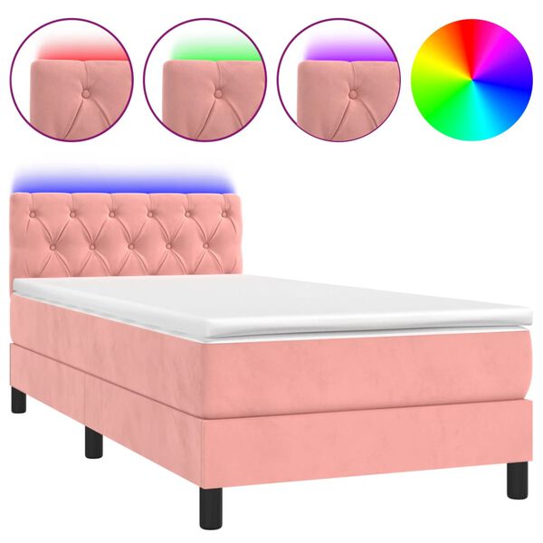 vidaXL Cama box spring c/ colch&atilde;o/LED 80x200 cm veludo rosa