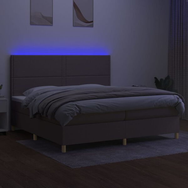 vidaXL Cama box spring colch&atilde;o/LED 200x200cm tecido cinza-acastanhado