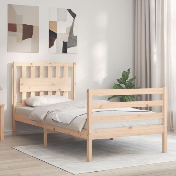 vidaXL Estrutura de cama com cabeceira 90x200 cm madeira maci&ccedil;a