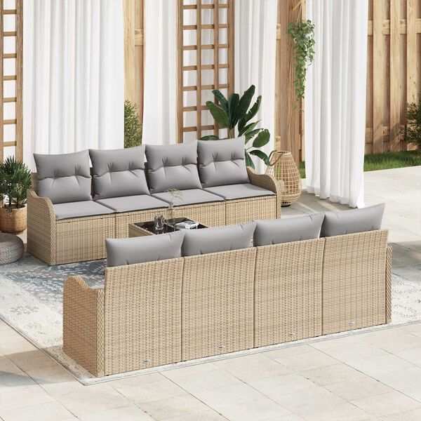 vidaXL Conjunto de Sof&aacute; de Jardim com almofada 9 pcs Bege e Cinza