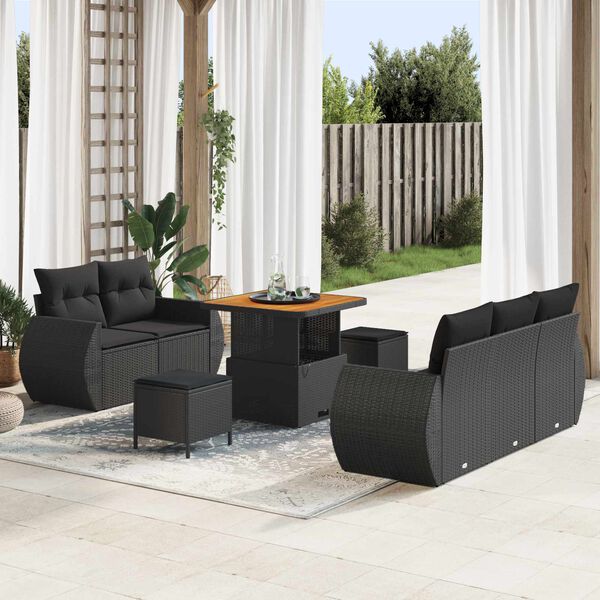 vidaXL Conjunto de Sof&aacute; de Jardim 8 pcs Preto vime PE