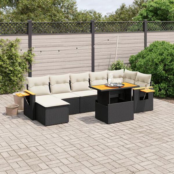 vidaXL 8 pcs conjunto sof&aacute;s de jardim com almofad&otilde;es vime PE preto