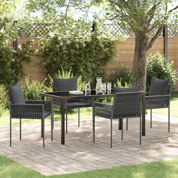 vidaXL Conjunto de Jantar para Jardim 5 pcs Preto e Cinza Rattan de PE