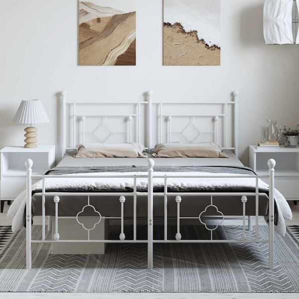 vidaXL Estrutura de cama com cabeceira e p&eacute;s 193x203 cm metal branco