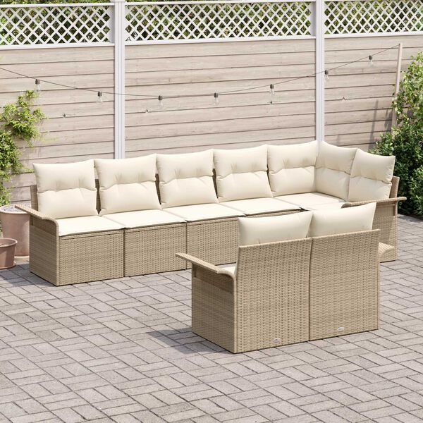 vidaXL Conjunto de Sofá de Jardim com almofada 8 pcs Bege vime PE