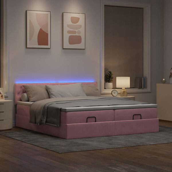 moldura de cama otomana vidaXL com colch&atilde;o rosa 200x200cm Veludo
