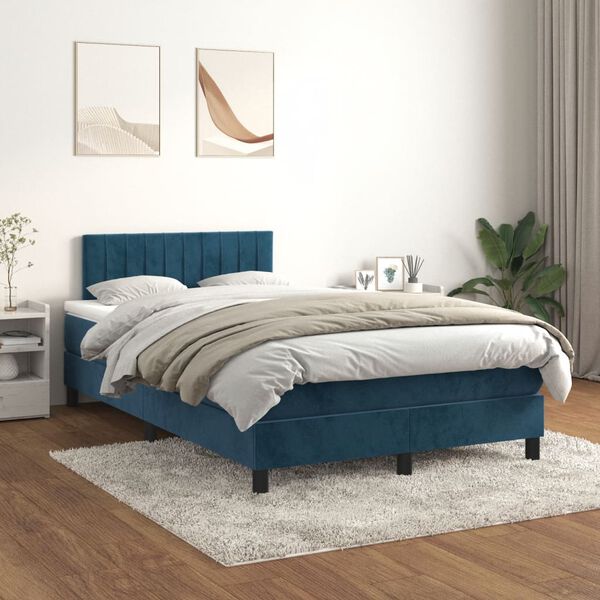 vidaXL Cama boxspring com colch&atilde;o 120x190 cm veludo azul-escuro