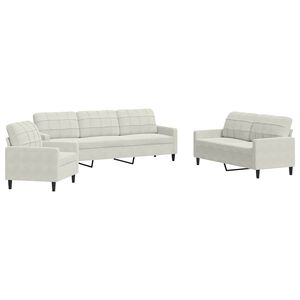 vidaXL 3 pcs conjunto de sof&aacute;s com almofad&otilde;es veludo cor creme