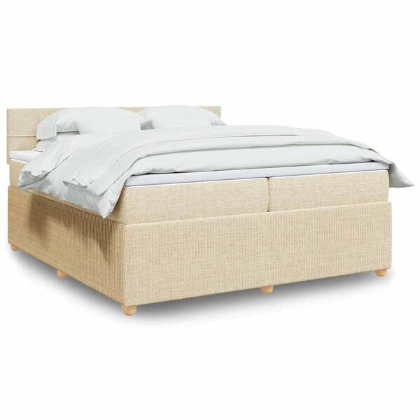 vidaXL Cama com molas/colch&atilde;o 200x200 cm tecido cor creme