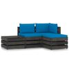 vidaXL 4 pcs conj. lounge jardim + almofad&otilde;es madeira impreg. cinzento