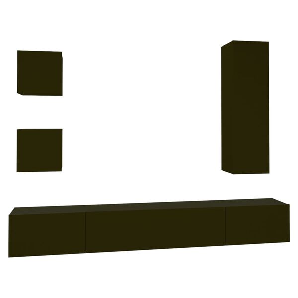 vidaXL Conjunto m&oacute;veis de TV 5 pcs madeira processada preto
