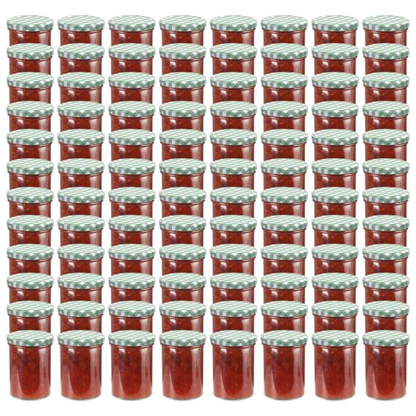 vidaXL Frascos de vidro com tampas brancas e verdes 96 pcs 400 ml