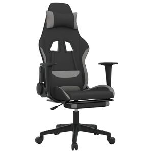 vidaxL Cadeira de gaming com apoio de p&eacute;s tecido preto e cinza-claro