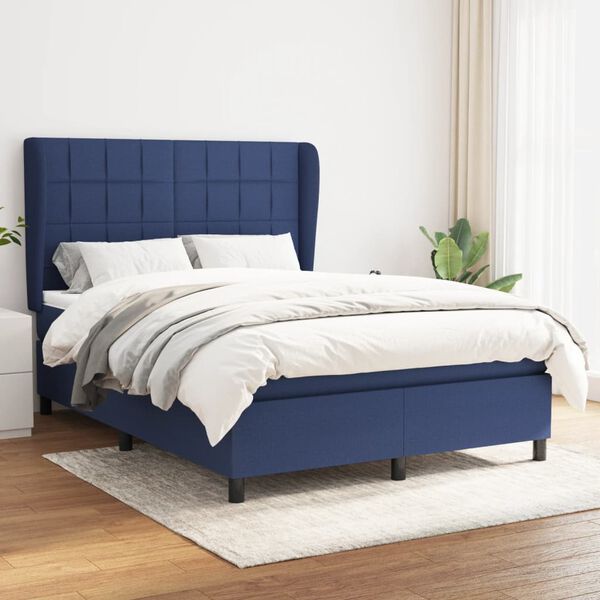 vidaXL Cama com molas/colch&atilde;o 140x190 cm tecido azul