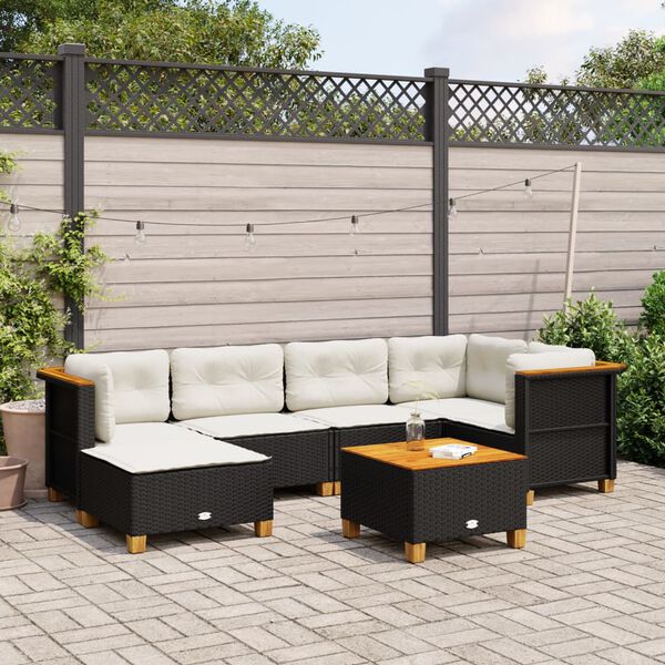 vidaXL 7 pcs conjunto de sof&aacute;s p/ jardim c/ almofad&otilde;es vime PE preto