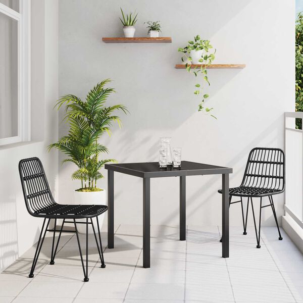 vidaXL Conjunto de Jantar para Jardim 3 pcs Preto A&ccedil;o revestido a p&oacute;