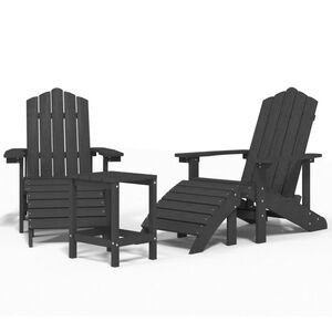 vidaXL Cadeiras jardim Adirondack c/ apoio de p&eacute;s/mesa PEAD antracite