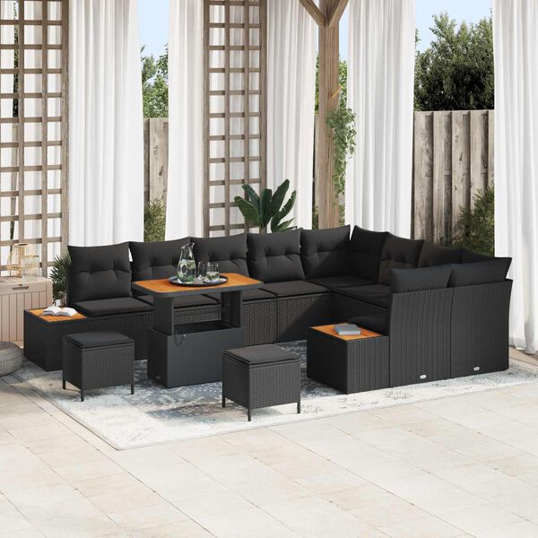 vidaXL Conjunto de Sof&aacute; de Jardim 12 pcs Preto vime PE
