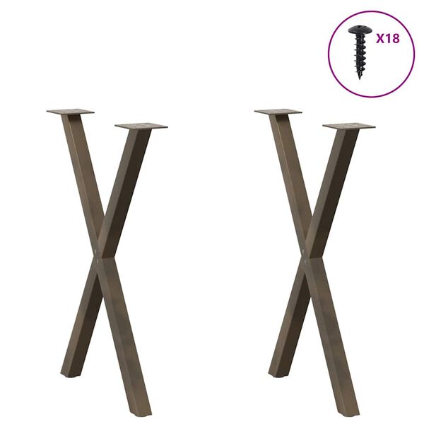 vidaXL P&eacute;s para mesa de jantar em formato de X, 2 pe&ccedil;as, a&ccedil;o natural, 57x(72-73) cm, a&ccedil;o