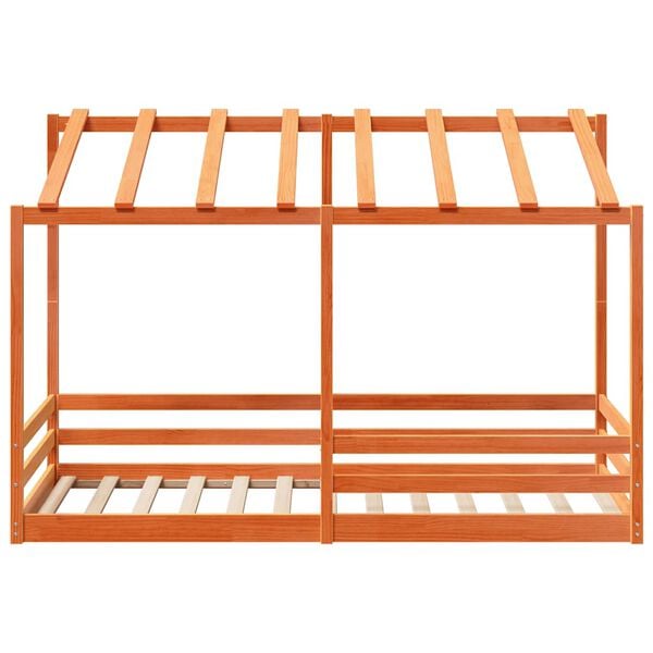 vidaXL Cama infantil com telhado 80x200 cm pinho maci&ccedil;o castanho-mel