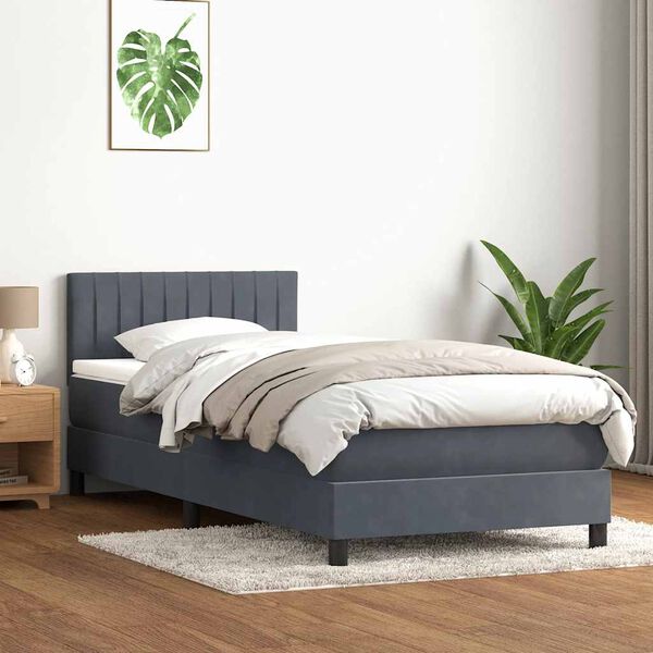 vidaXL Cama com molas/colch&atilde;o cinza-escuro 80x220 cm veludo