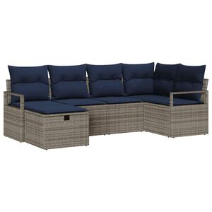 vidaXL Conjunto de Sof&aacute;s com almofada Cinza e Azul Marinho vime PE