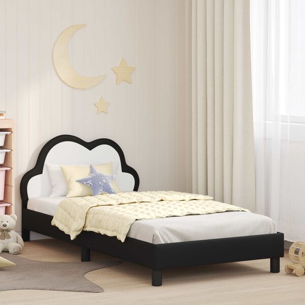 vidaXL Estrutura de Cama Infantil com Cabeceira Preto 90 x 190 cm PU