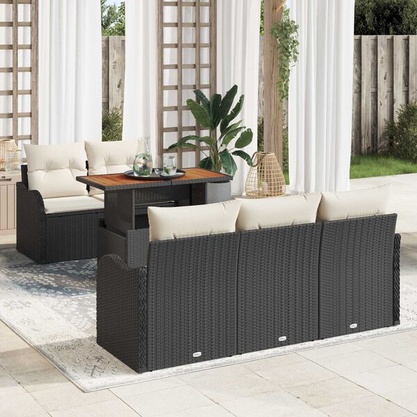 vidaXL Conjunto de Sof&aacute; de Jardim 6 pcs Preto Rattan Sint&eacute;tico