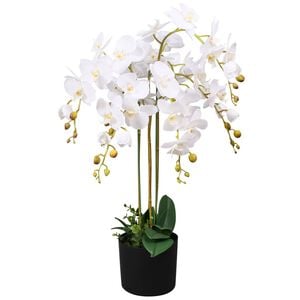vidaXL Planta orqu&iacute;dea artificial com vaso 75 cm branco