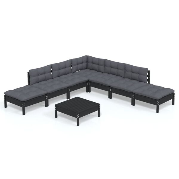 vidaXL 8 pcs conjunto lounge de jardim c/ almofad&otilde;es pinho preto