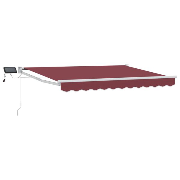 vidaXL Toldo retr&aacute;til manual com LEDs Vermelho Borgonha 3 x 2 m
