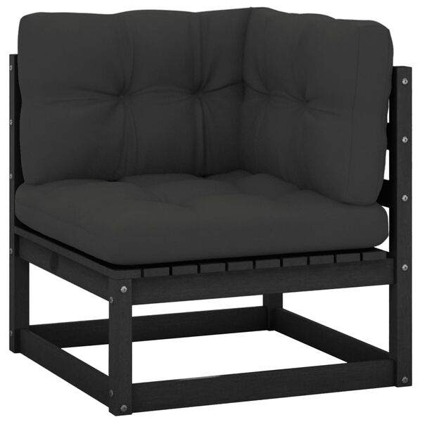 vidaXL Sofá de canto p/ jardim c/ almofadões pinho maciço antracite