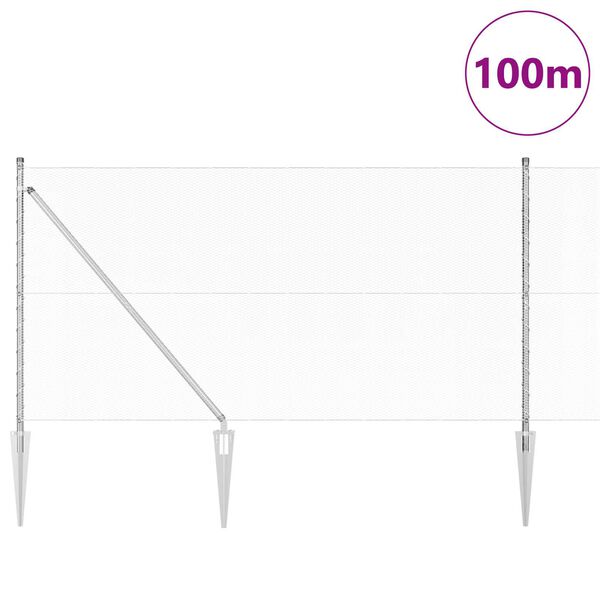 vidaXL Cerca com Postes Prateado 1 x 100 m Aço revestido de PVC