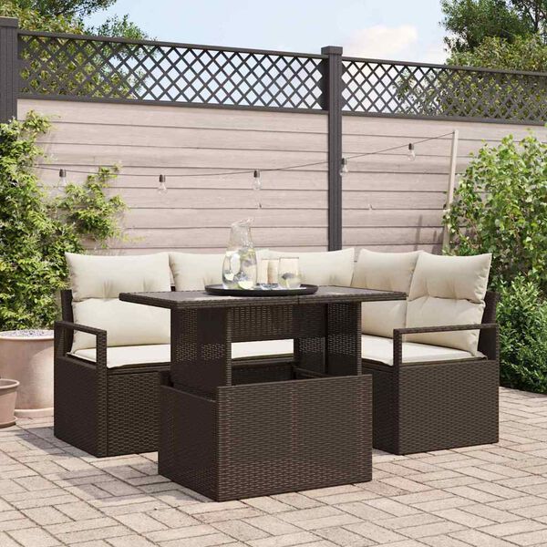 vidaXL Conjunto de Sof&aacute; de Jardim 5 pcs Castanho Rattan Sint&eacute;tico