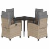 vidaXL 5pcs conj. jantar jardim c/ almofad&otilde;es vime PE bege misturado