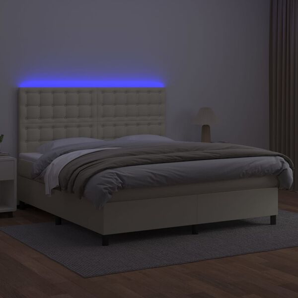 vidaXL Cama box spring c/ colch&atilde;o/LED 180x200cm couro artificial creme