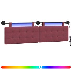 vidaXL Cabeceira suspensa Com luz LED Vinho Vermelho Tecido