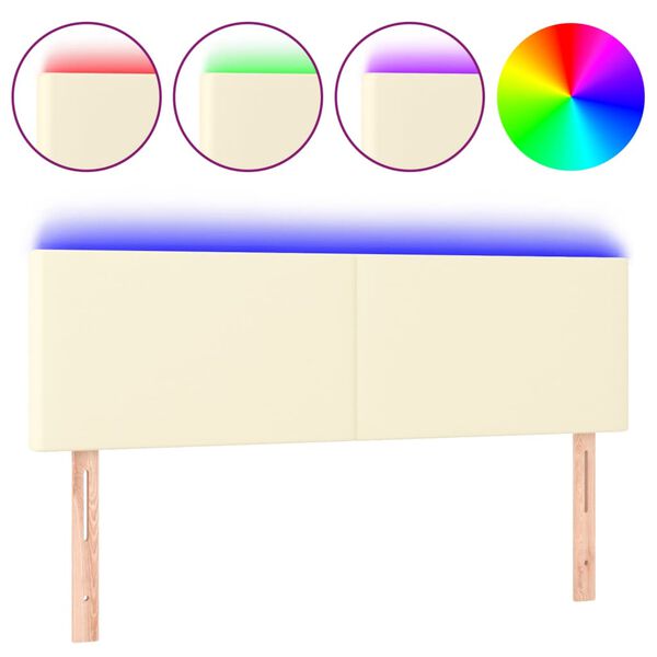 vidaXL Cabeceira de cama c/ LED 144x5x78/88 cm couro artificial creme