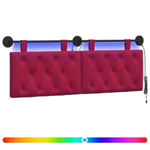 vidaXL Cabeceira suspensa Com luz LED Vinho Vermelho Veludo