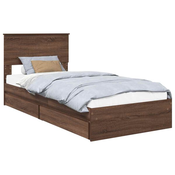 vidaXL Cama com Armazenamento com gaveta Carvalho Marrom 90 x 190 cm