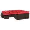 vidaXL Conjunto de sof&aacute; de jardim com 11 pe&ccedil;as e almofadas em rattan sint&eacute;tico marrom