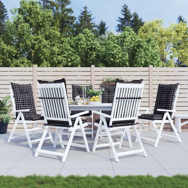 vidaXL Almofad&otilde;es cadeiras altas de jardim 6pcs tecido xadrez preto