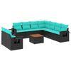 vidaXL Conjunto de sof&aacute; de jardim com 10 pe&ccedil;as e almofadas em rattan sint&eacute;tico preto