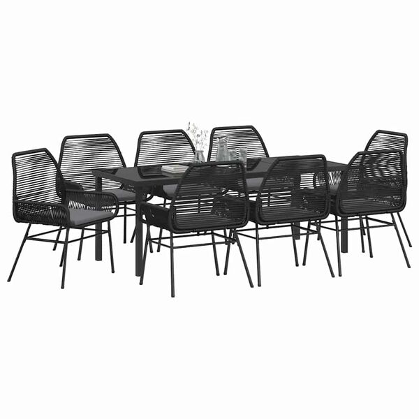 vidaXL Conjunto de Jantar para Jardim com almofada 9 pcs Preto vime PE