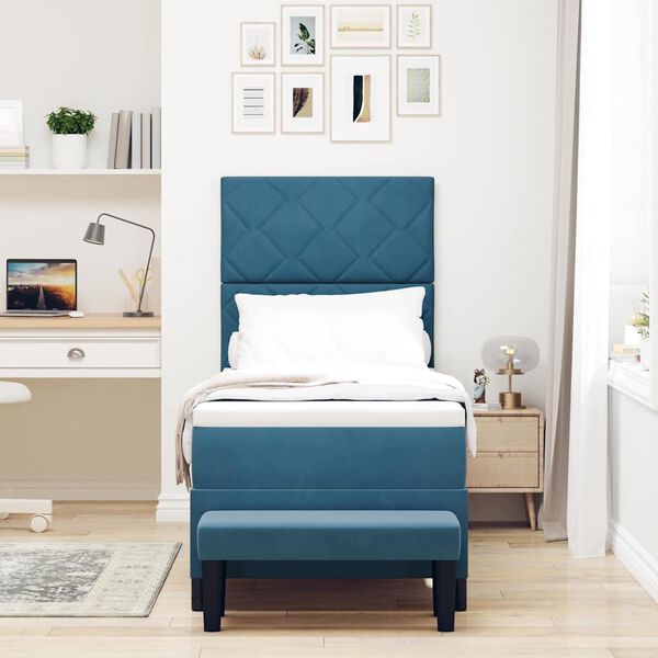 vidaXL Cama Box com colch&atilde;o Azul escuro 80 x 200 cm Veludo