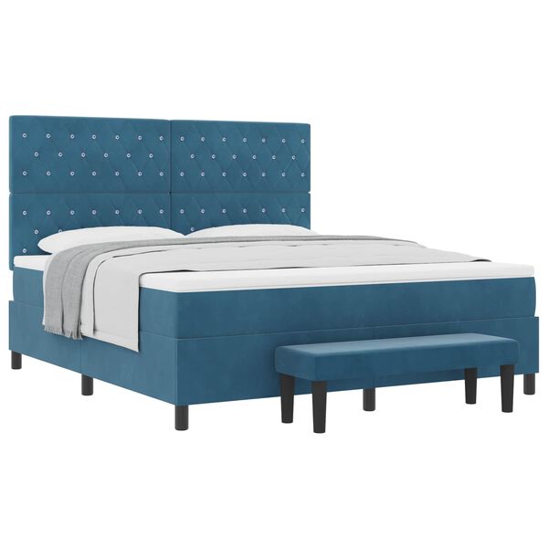 vidaXL Cama Box com colch&atilde;o Azul escuro 180 x 200 cm Veludo
