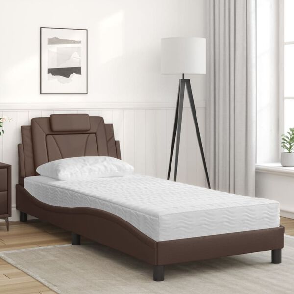 vidaXL Cama Viana com colch&atilde;o 80x200 cm couro artificial castanho