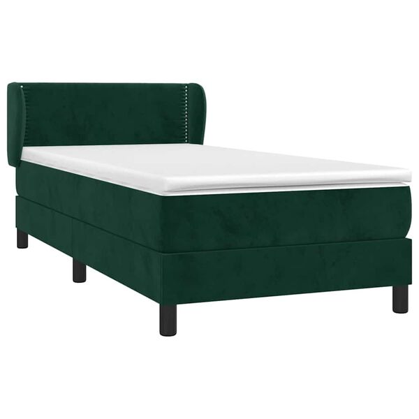 vidaXL Cama com molas/colch&atilde;o 90x200 cm veludo verde-escuro